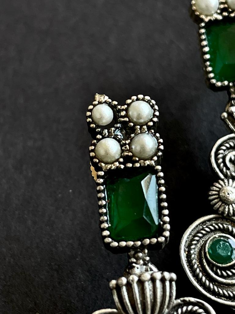 Oxidized stone work Brass Earring