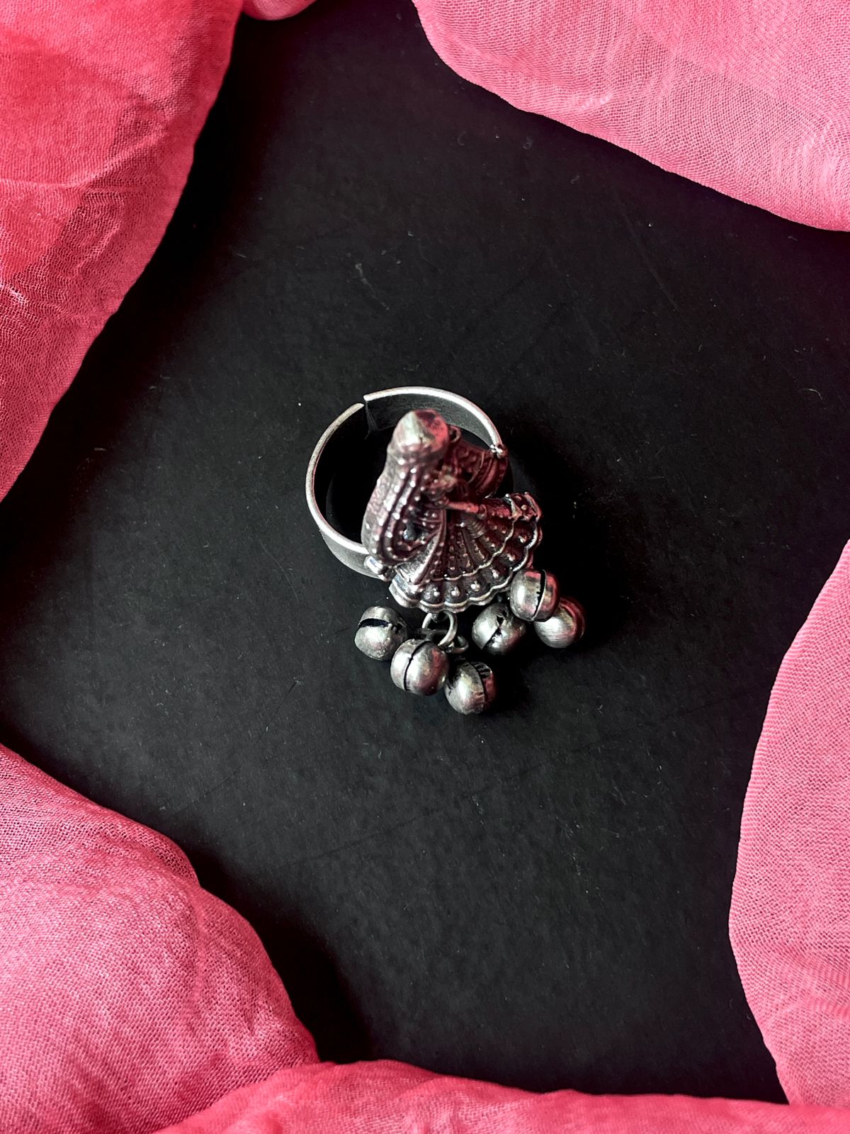 Oxidized Ethnic Ghunghroo Ring