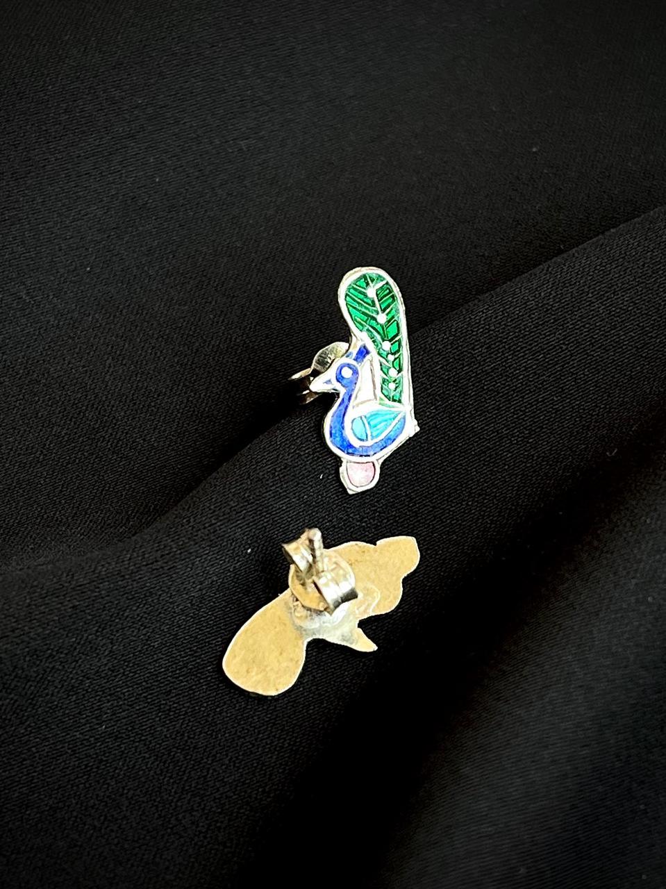 Meenakari Peacock Shape 92.5 Silver Stud Earring