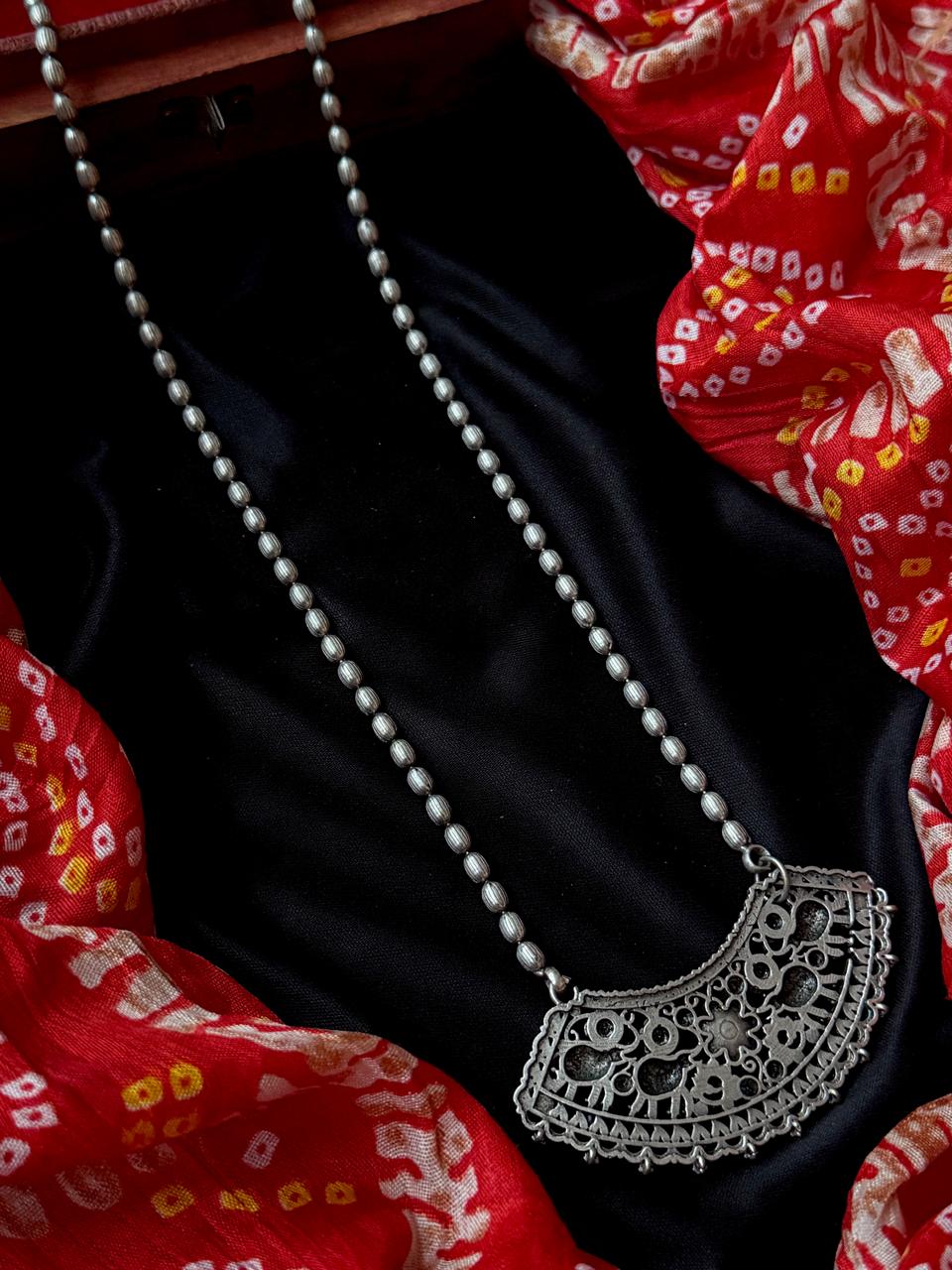 Oxidized Long Ethnic Chain Necklace