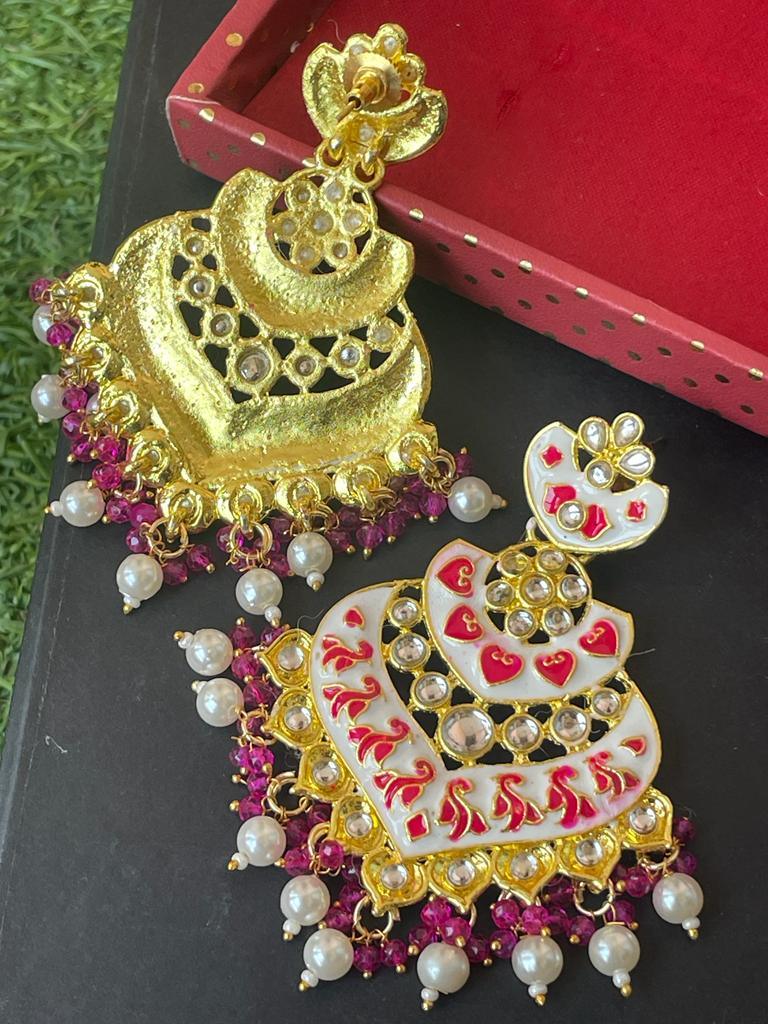 Meenakari Heart Shape Beaded Drop Earring