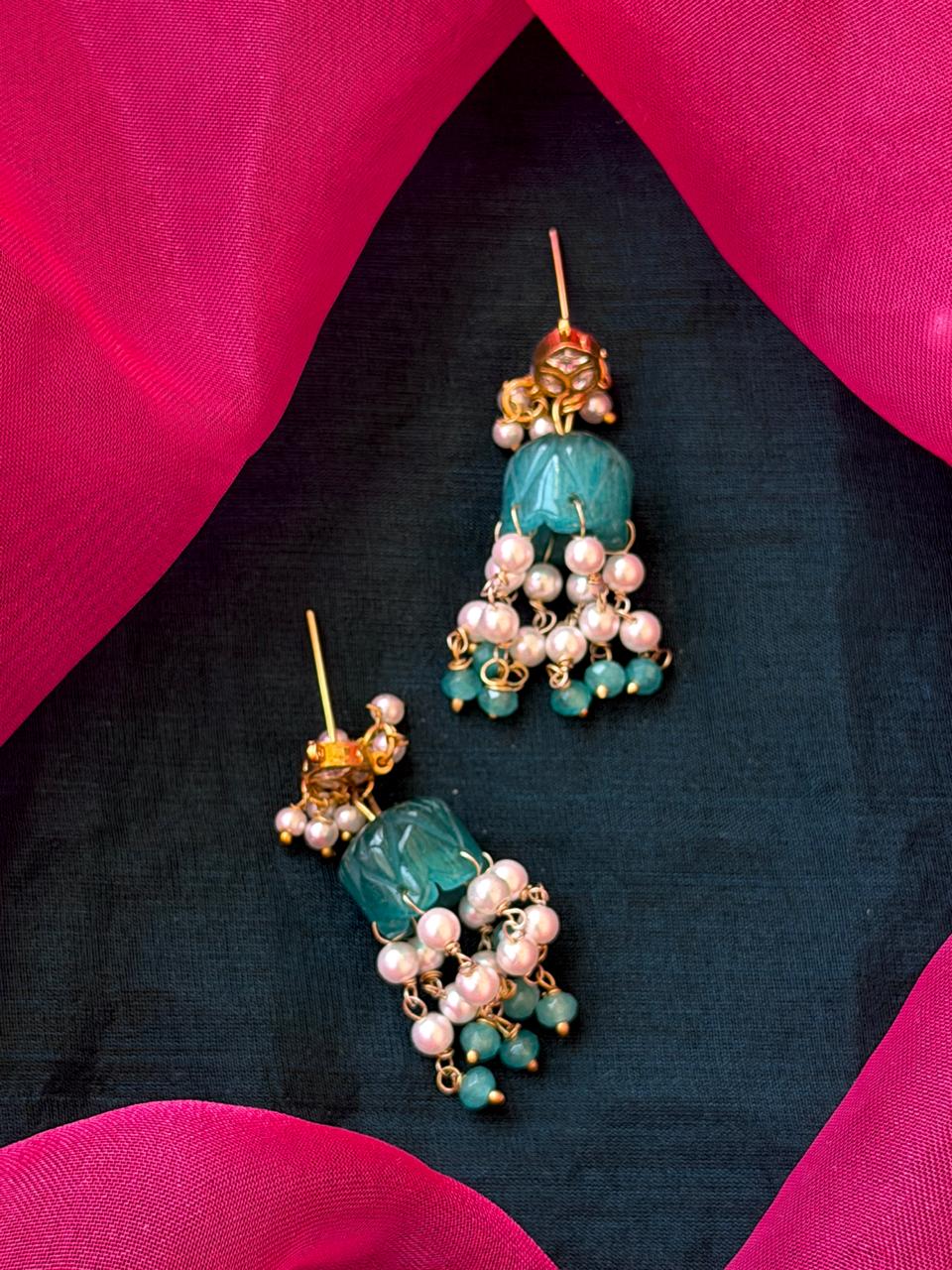 Pachi Kundan Stone Jhumki beads Latkan Earring