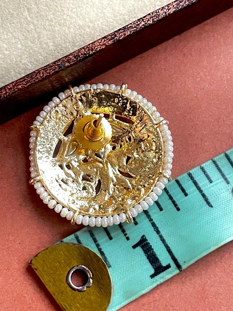 Meenakari Circular Heart Art Party wear Stud Earring