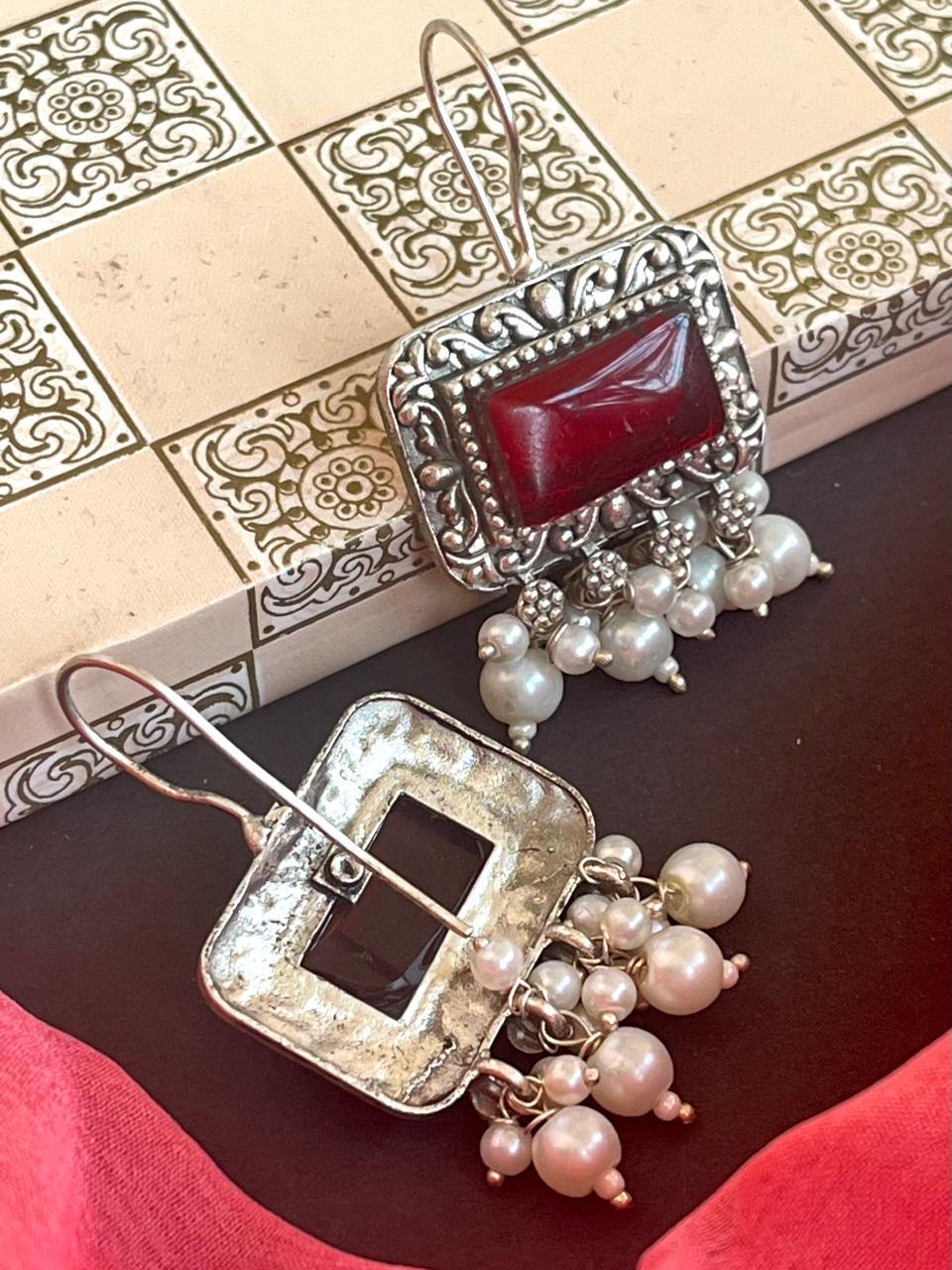 Monalisa Stone Silver Replica Baeded Earring