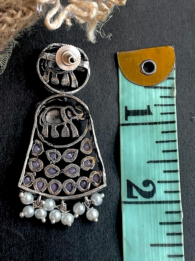 Yellow stones with Elephant Oxidized Earring