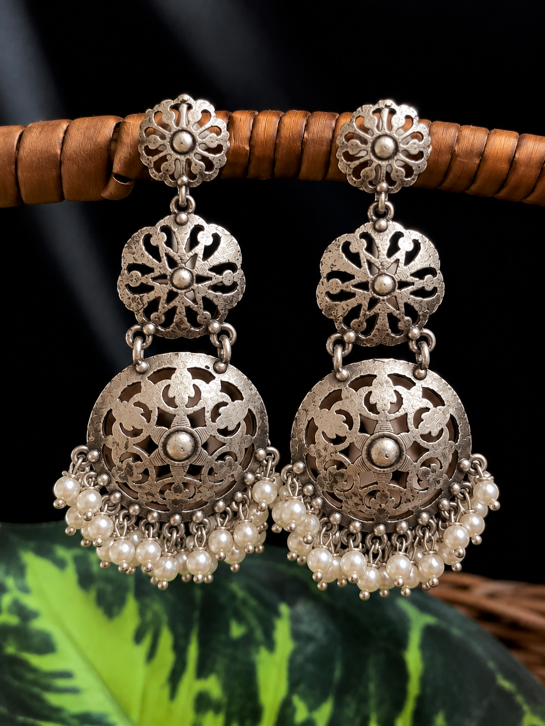 Silver Replica Long latkan style Earring