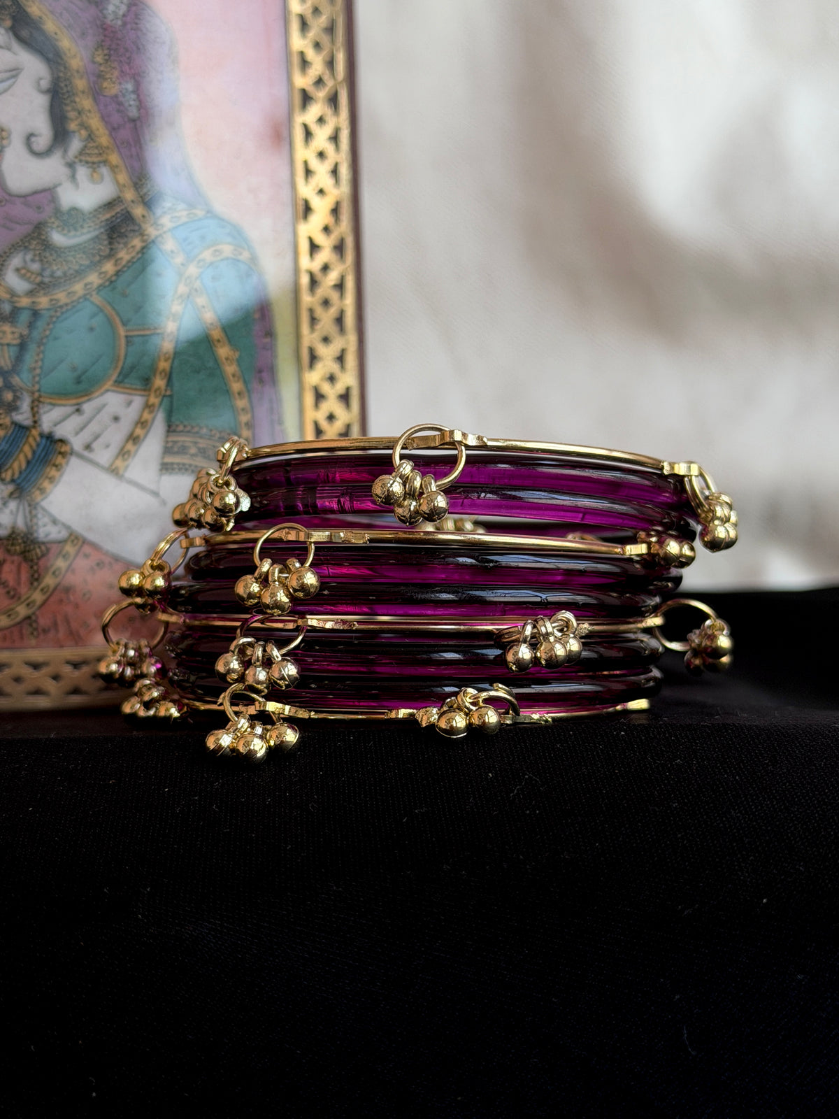 Glass Bangles with Golden Metal Bangles set