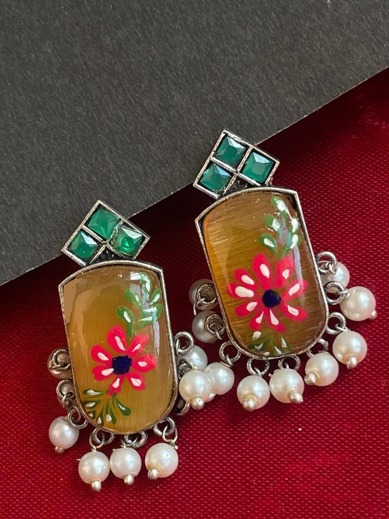Hand Painted Monalisa Stone Stud Earring