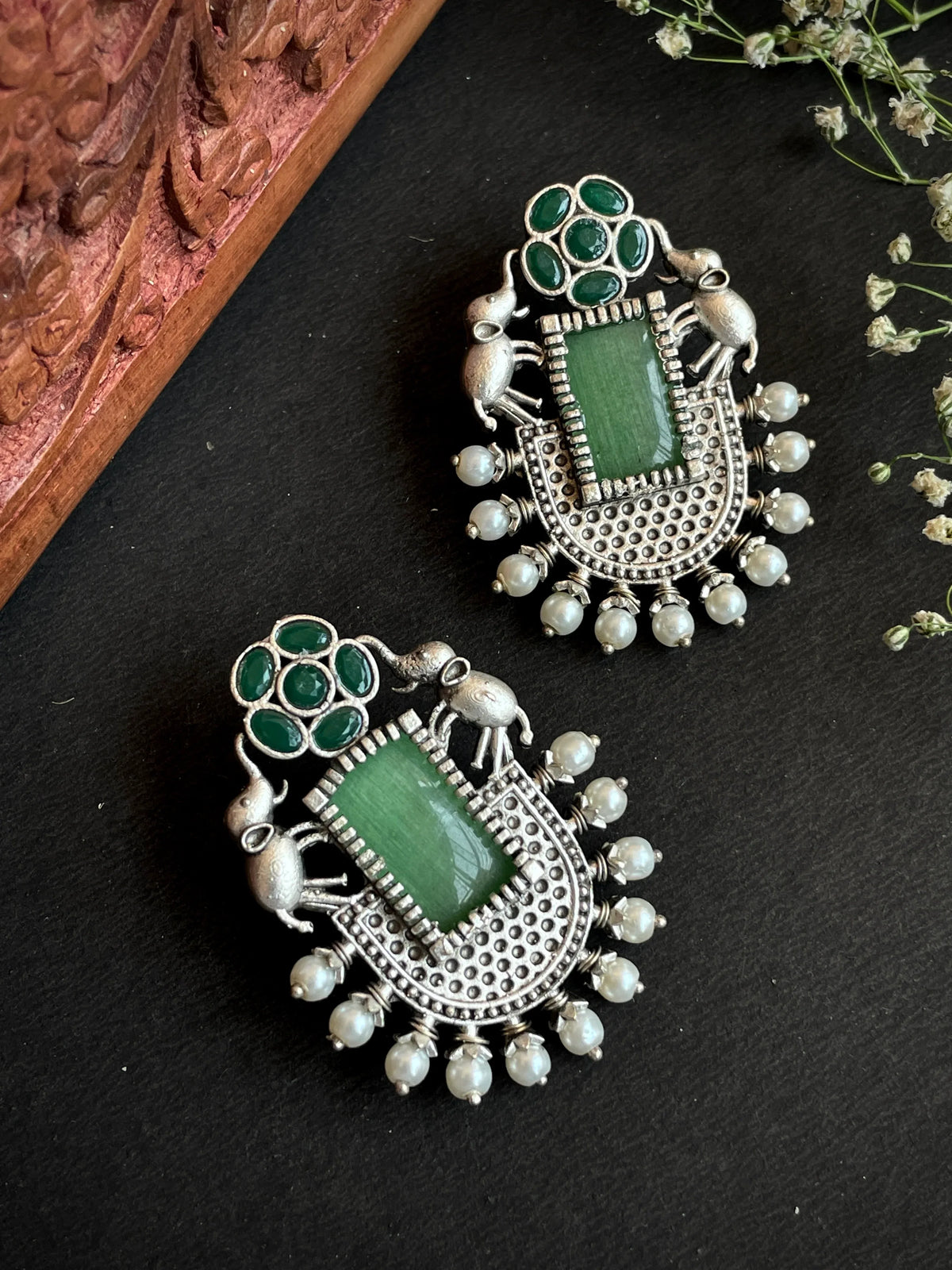 Silver Replica Big Monalisa Stone Stud Earring