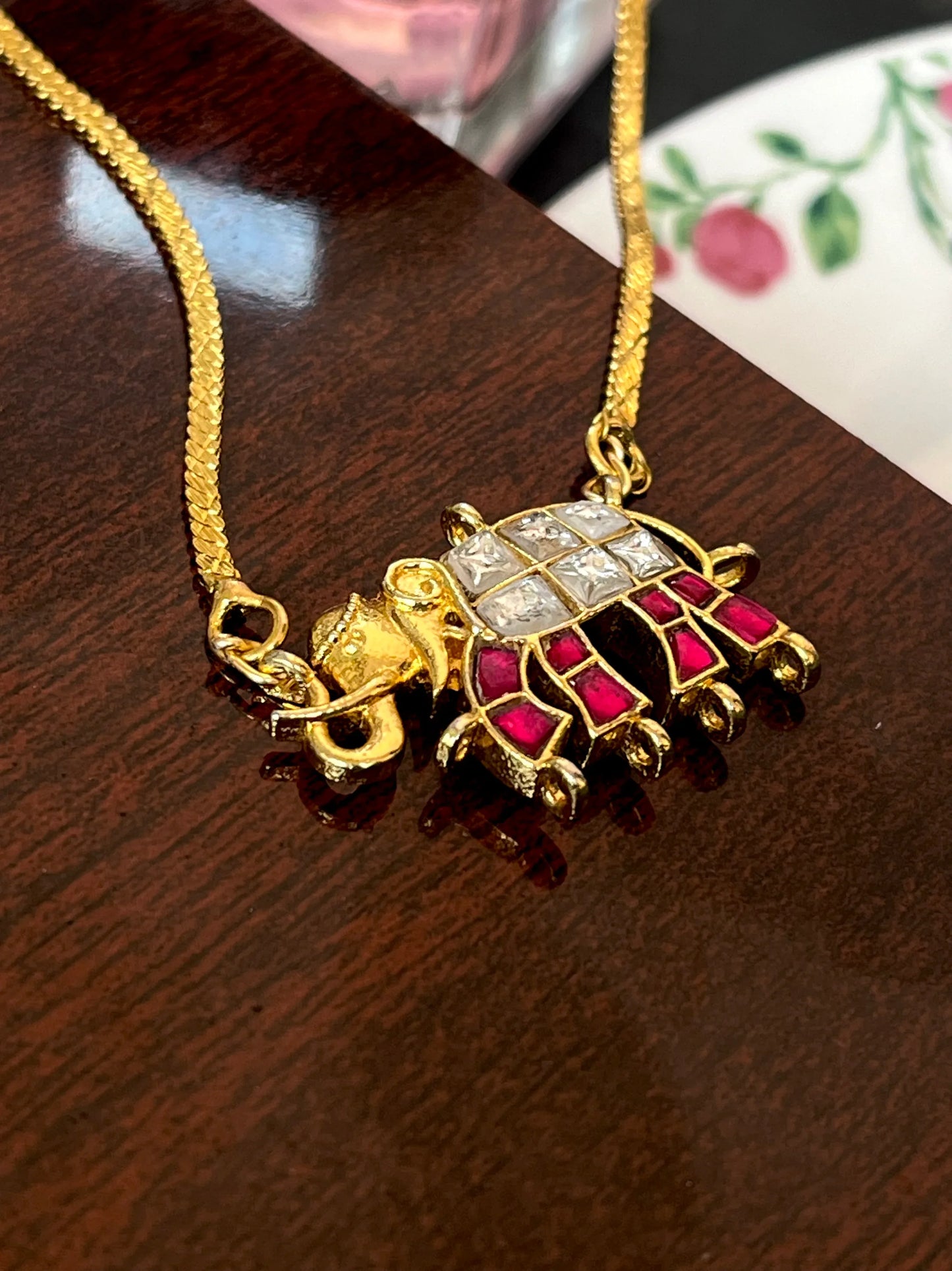 Stone Pendant Elephant Chain Necklace