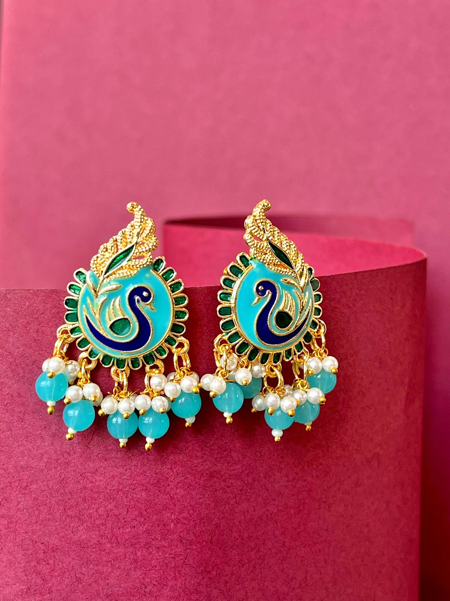 Meenakari Ethnic Peacock Print Stud Earring