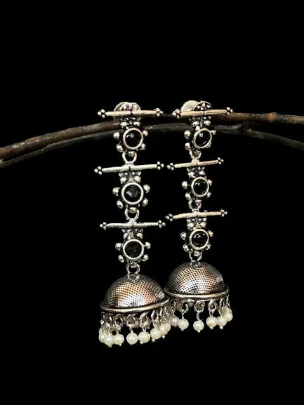 Oxidized German Silver Long Earring