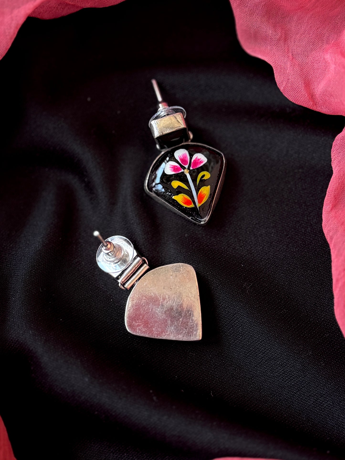 Monalisa Stone Hand Painted Silver Replica Earring