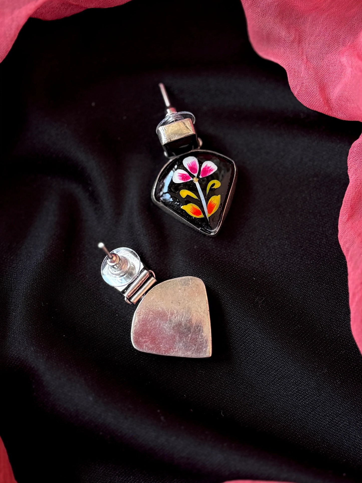 Monalisa Stone Hand Painted Silver Replica Earring