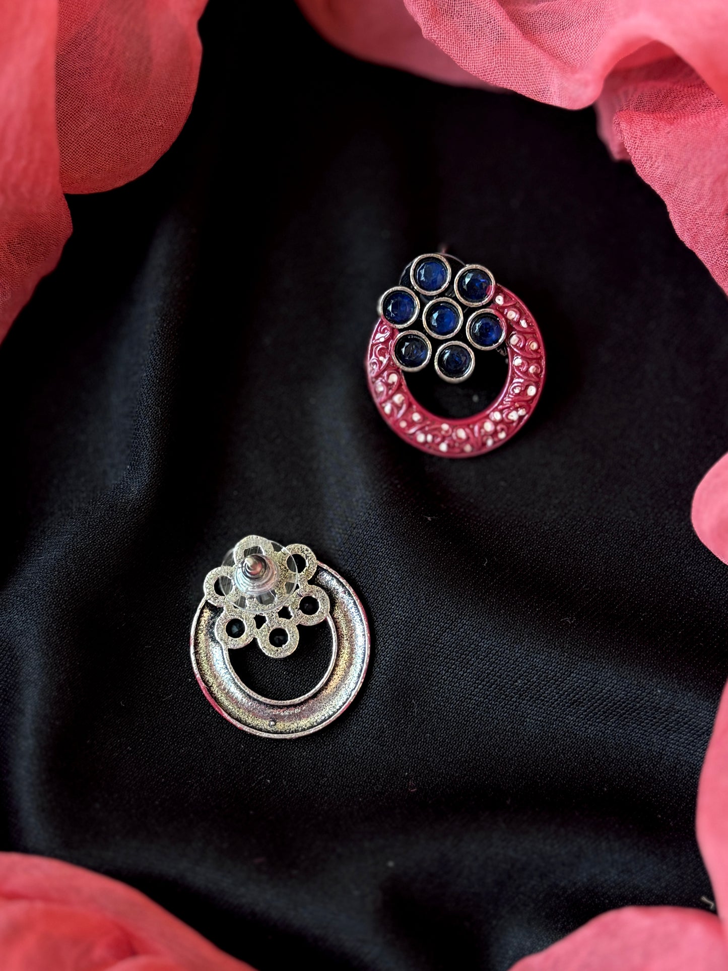 Hand Painted monalisa Stone Oxidized Earring