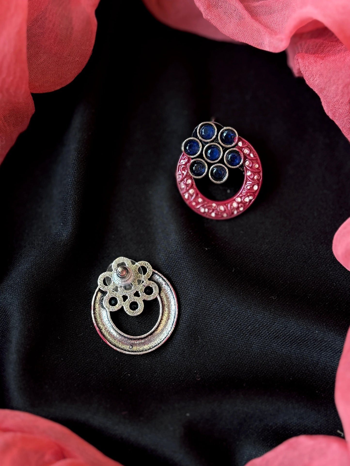 Hand Painted monalisa Stone Oxidized Earring