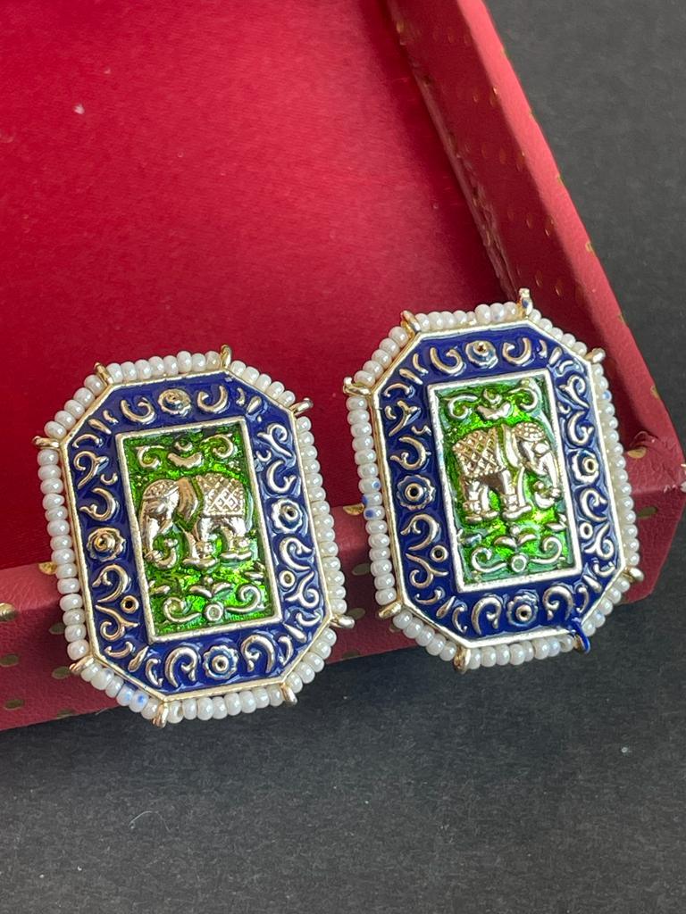 Meenakari Hand Painted Elephant Print Stud Earring