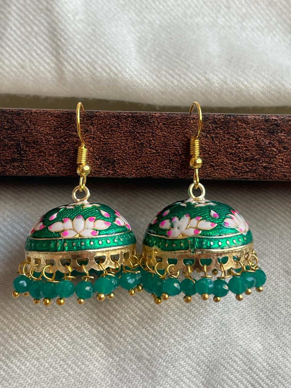 Meenakari Flower print Jhumka Earring