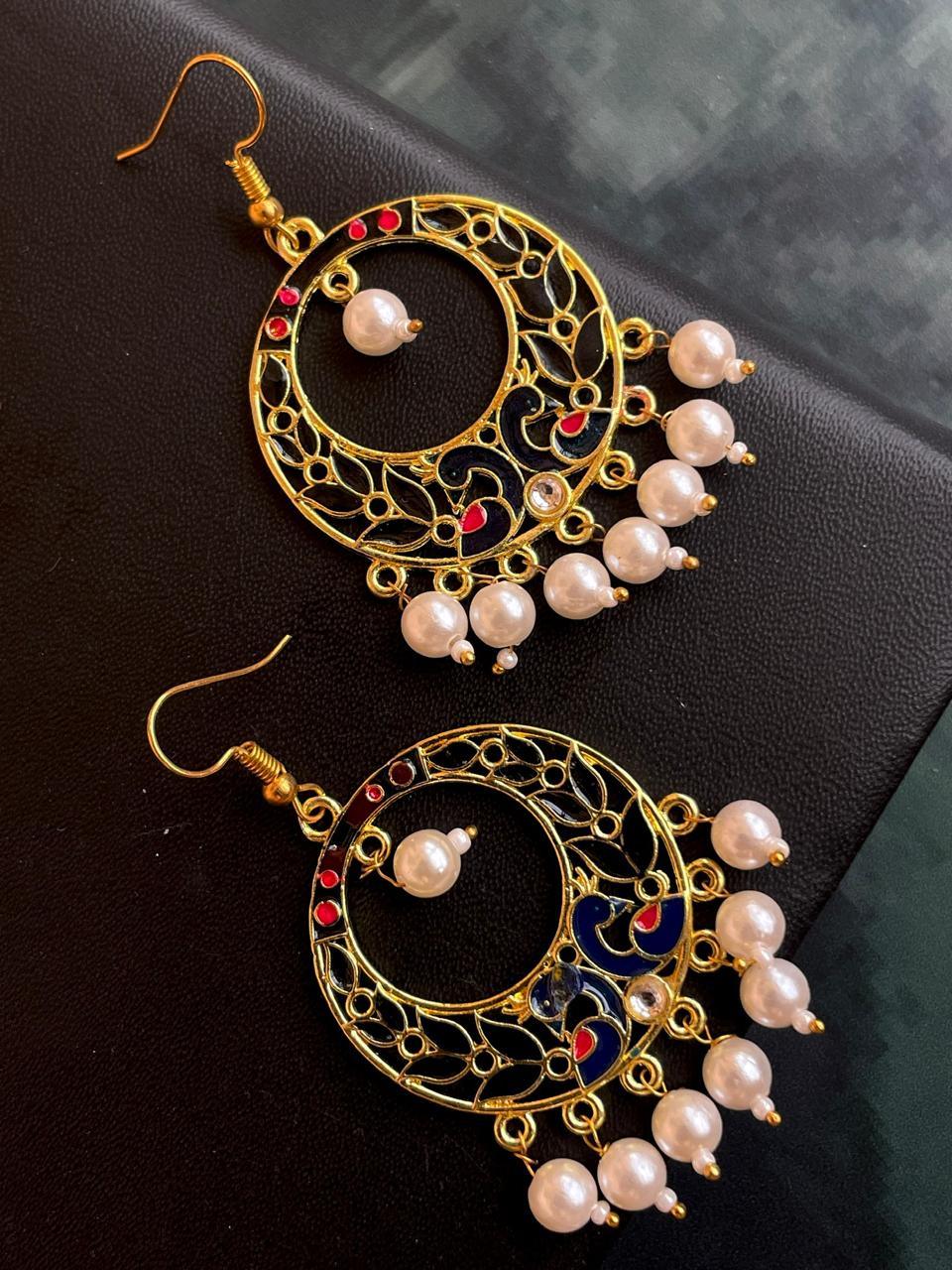 Meenakari Round shape Flower Print Earring
