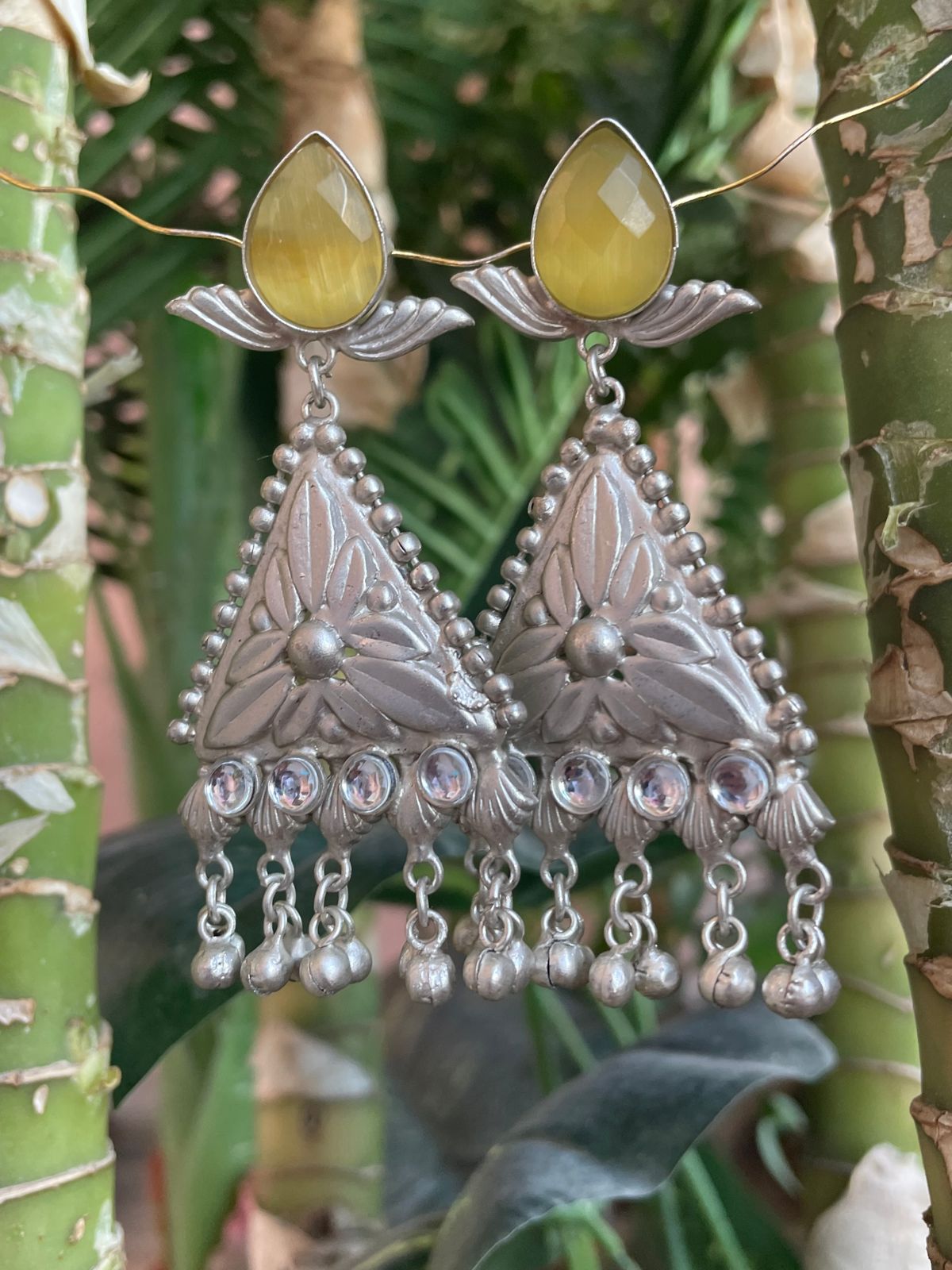 Monalisa Stone Silver Replica Geometrical shape Earring