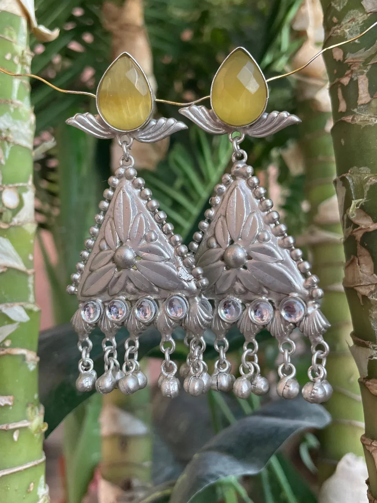 Monalisa Stone Silver Replica Geometrical shape Earring