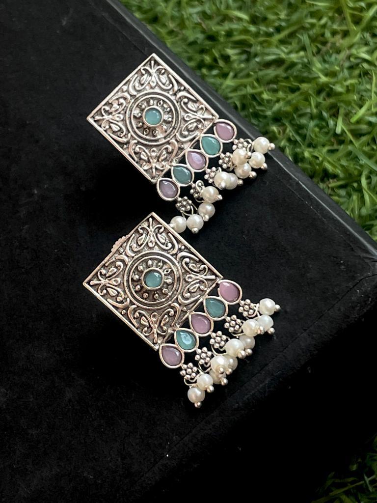 Square shape Brass silver Replica Stud Earring