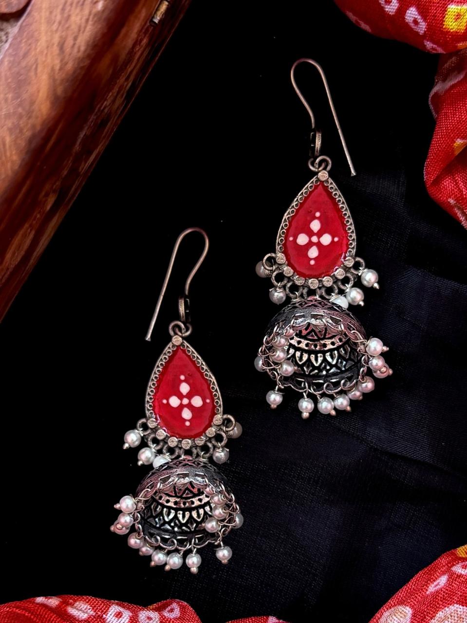 Hand Painted Top with Oxidized Jhumki Earring
