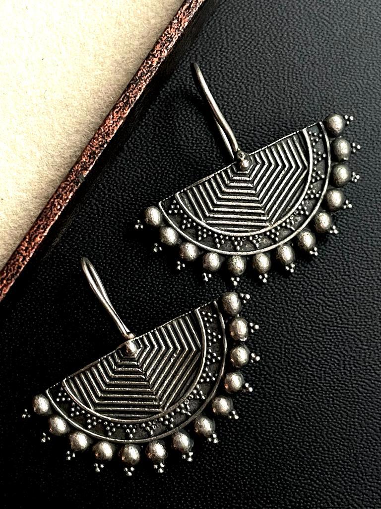 Black Polish Brass Half Circular Stud Earring