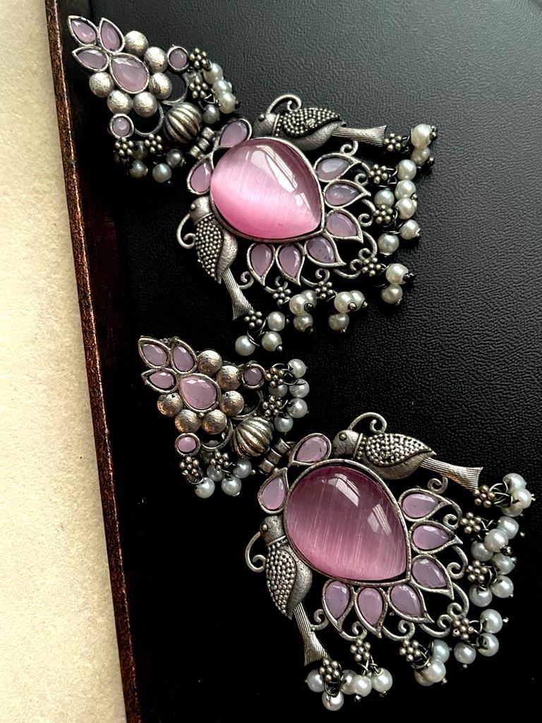 Monalisa Stone Black Polish Brass Heavy Looking Earring