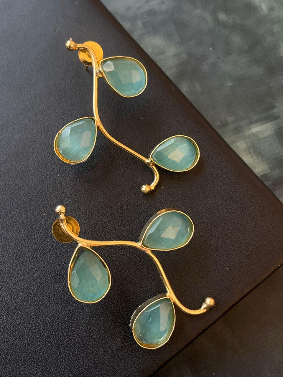 Monalisa Stone Golden Leaf Earring
