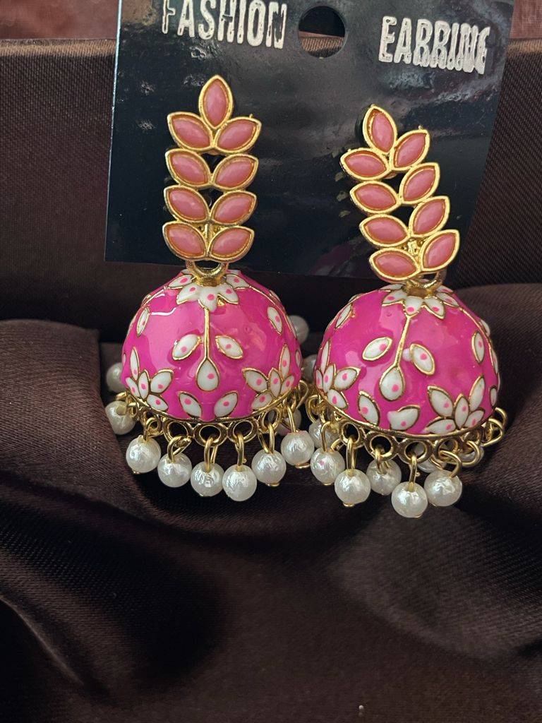 Meenakari Leaf Top Jhumki Earring