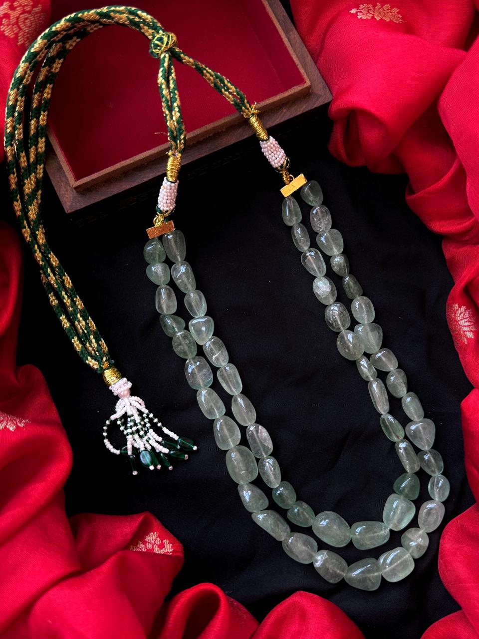 Strawberry Stone Beads Double Layered Mala Necklace