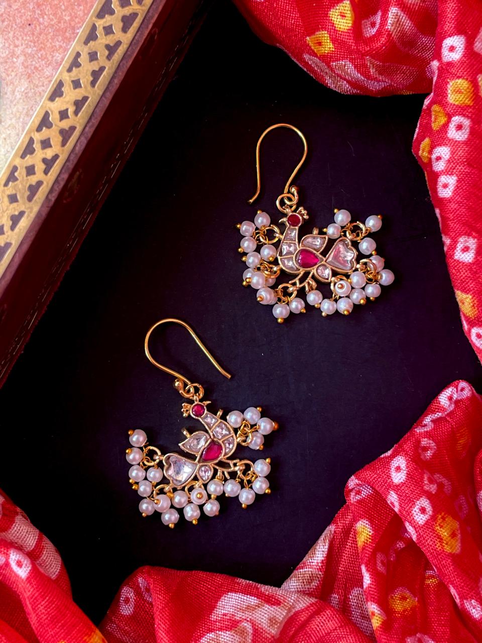 Pachi Kundan Beaded Bird Shape Earring