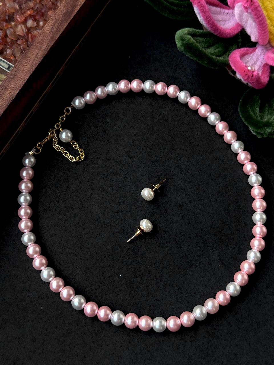 Glass Pearl Mala with Earring set