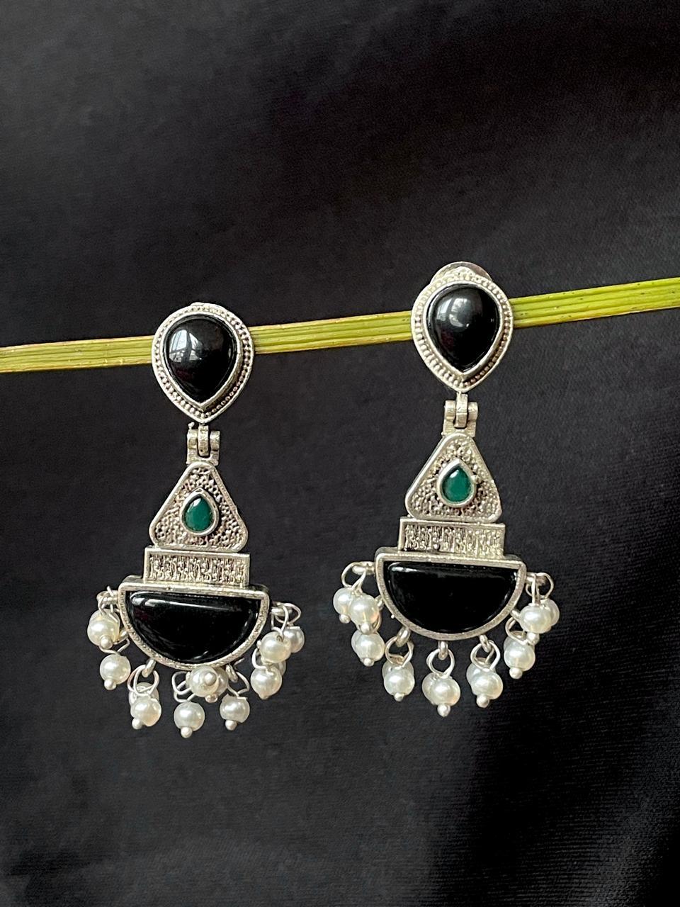 Monalisa Stone Beaded Silver Replica Earring
