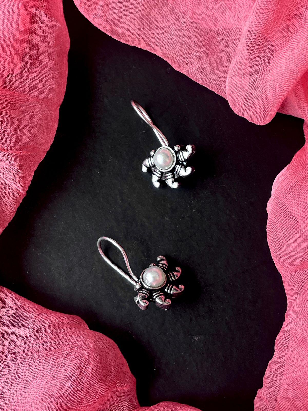 Monalisa Stone Oxidized Half Flower Small Earring