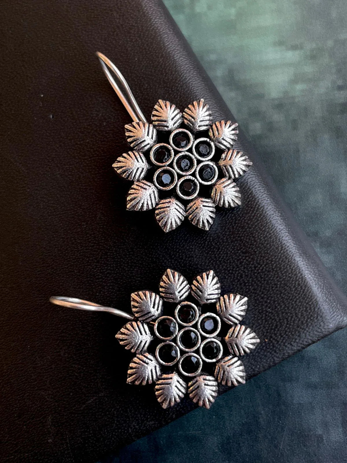 Oxidized Floral Dangle Earring