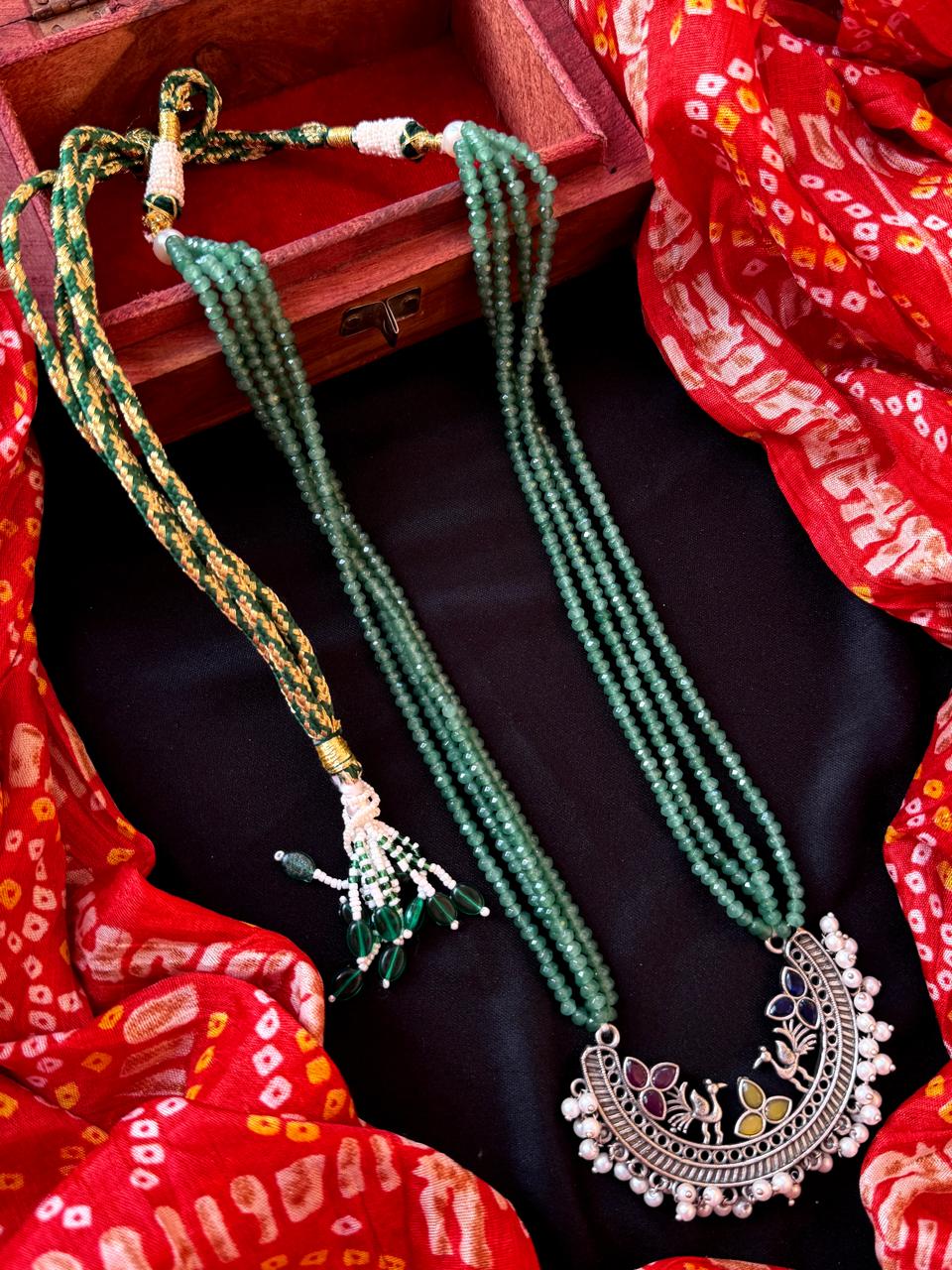 Oxidized Pendant Stone Beaded Multi Layered Mala Necklace