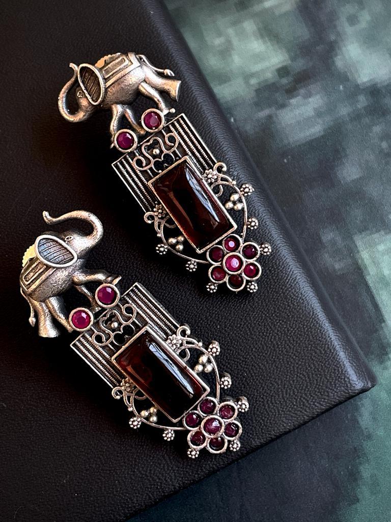 Oxidized Elephant Stud Earring