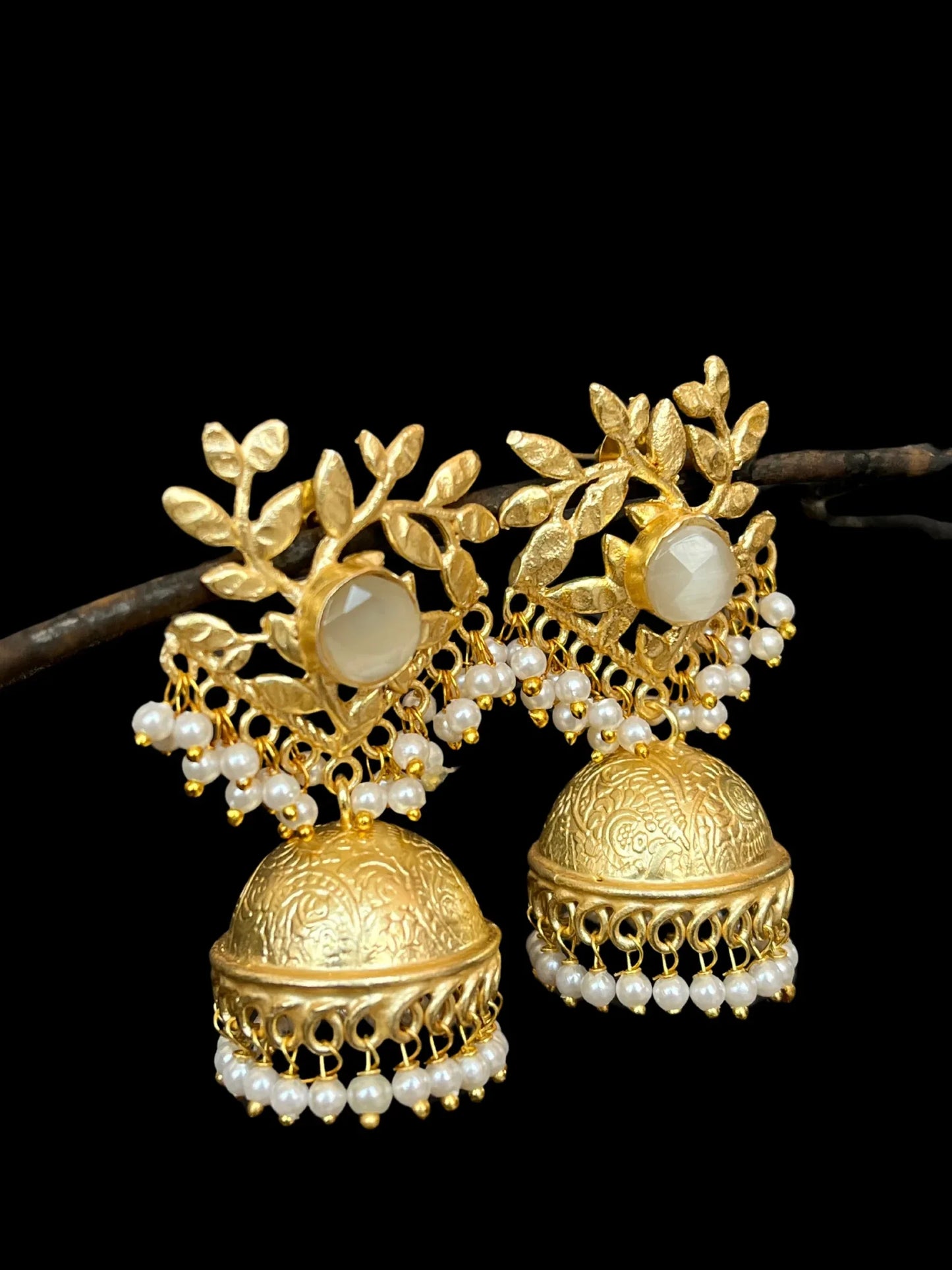 Flower Golden Top with Monalisa Stone and Golden Jhumki Earring