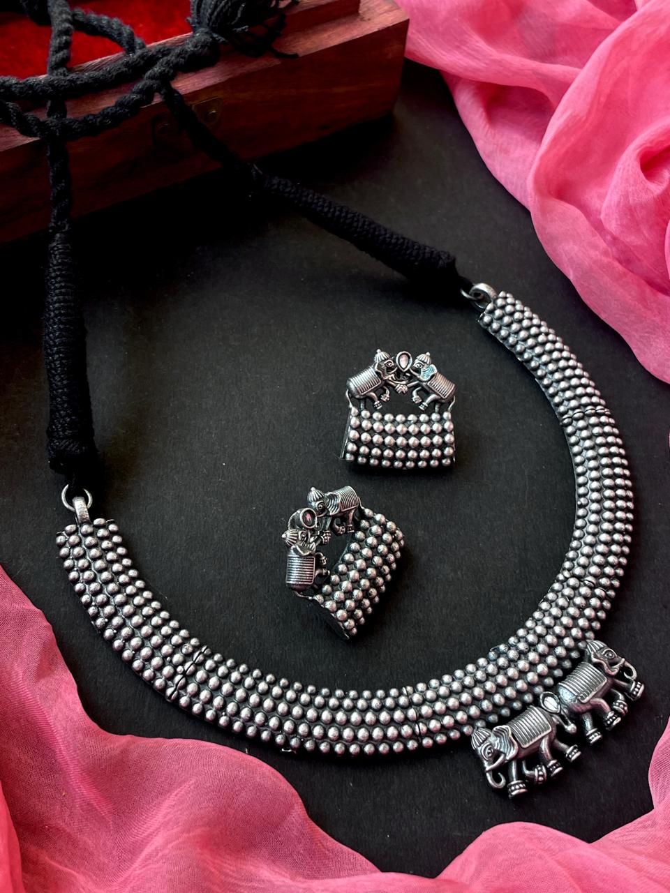 Oxidzied Choker with Earring (Elephant Shape) set