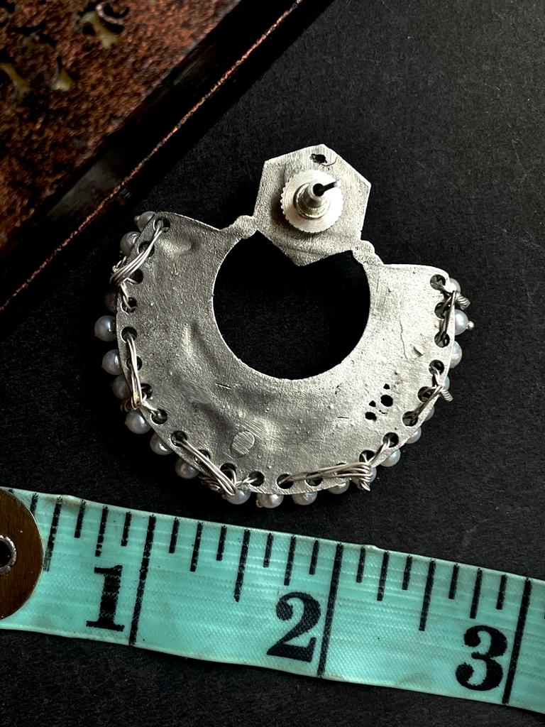 Hand Painted Black Polish Oxidized Antique Look Chandbali Oversized Stud Earring