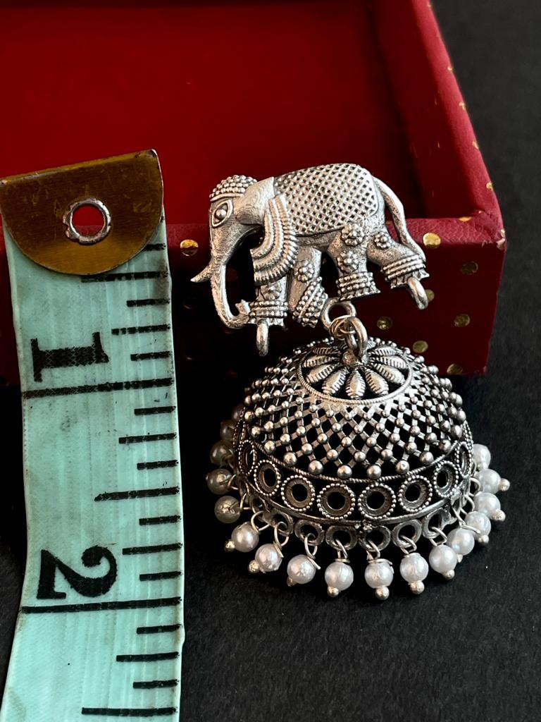 Elephant Top with Silver Replica Jhumki Earring