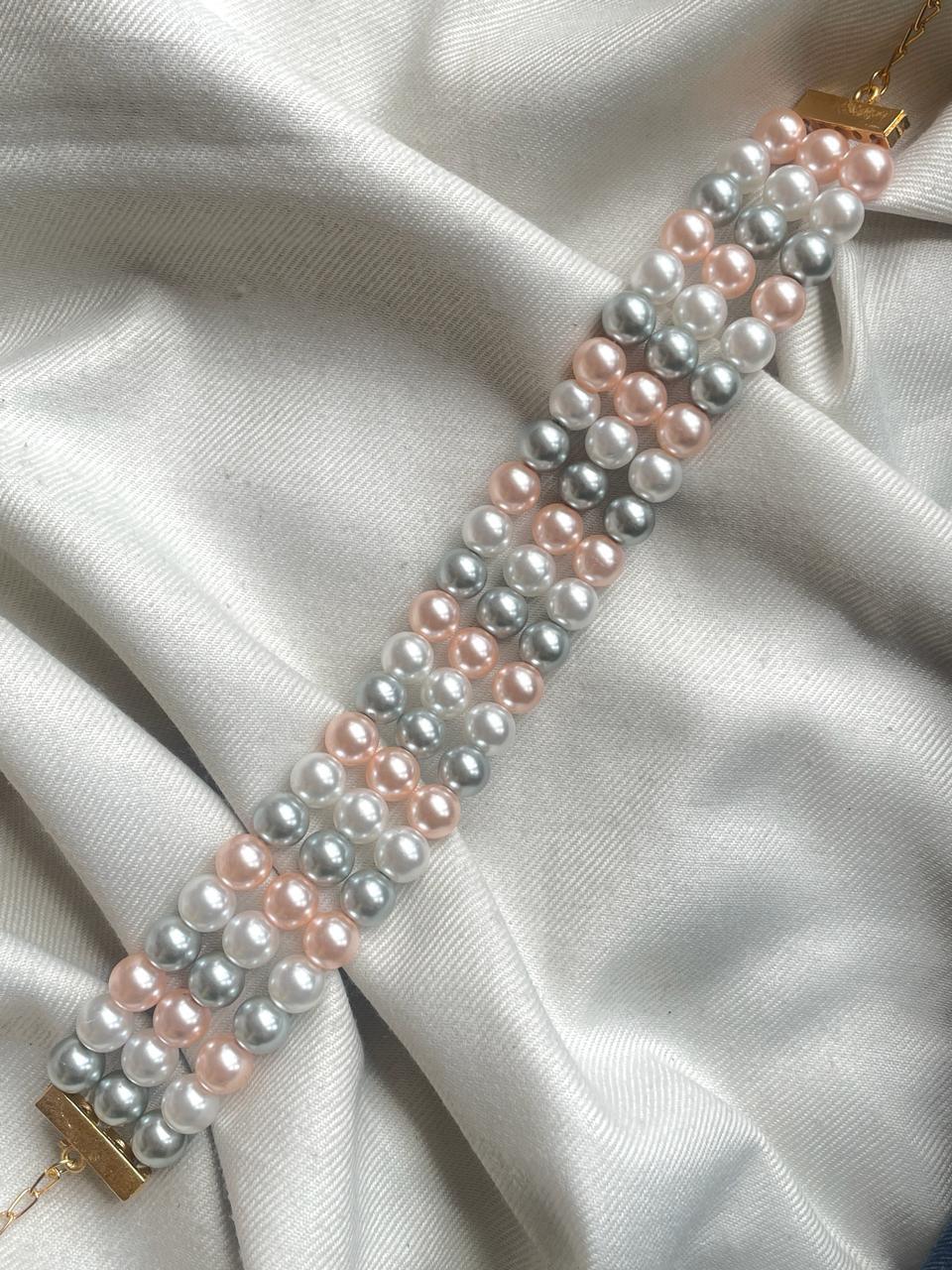 Shell Pearl Three Layer Choker with Earring set