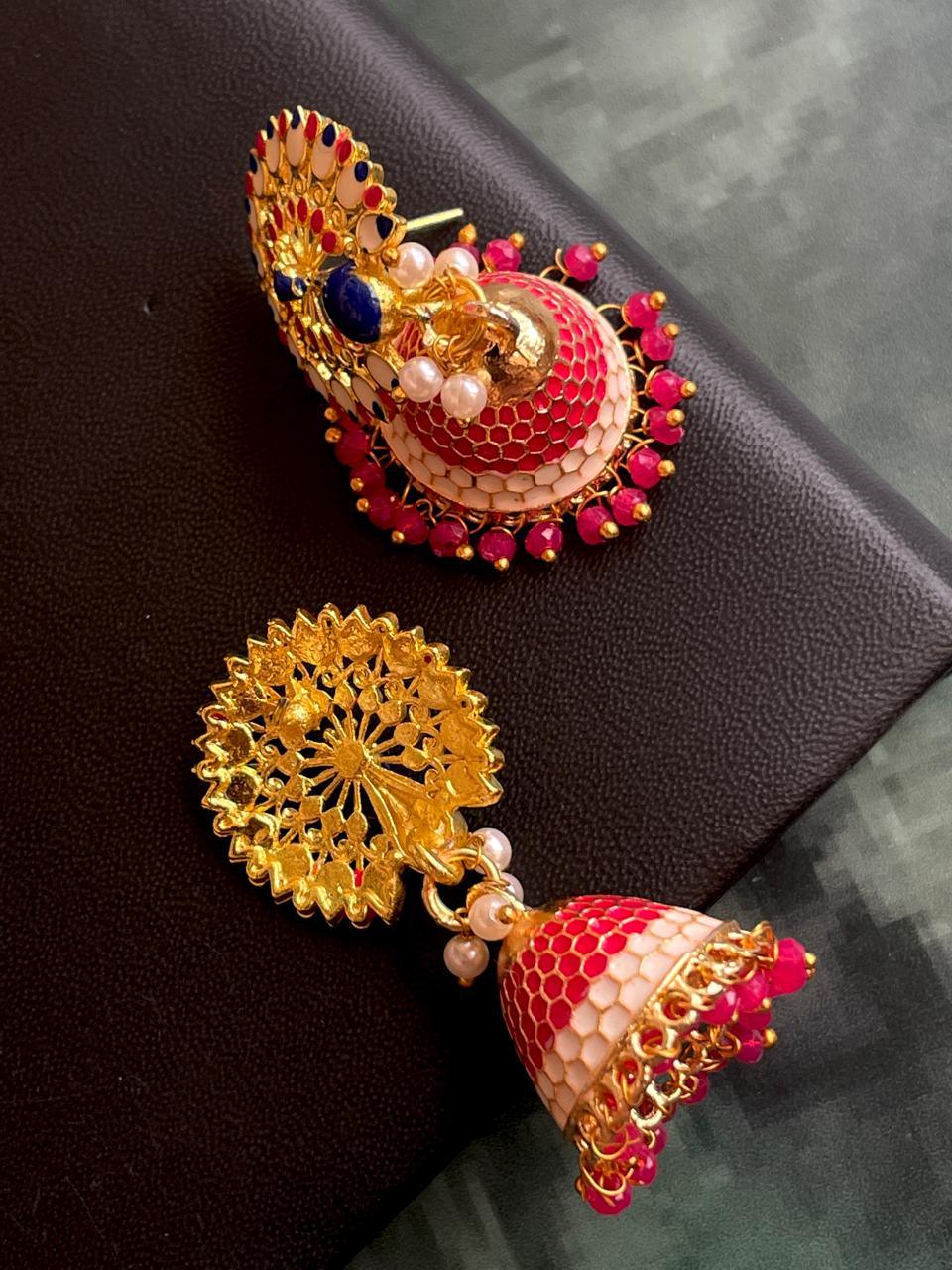Meenakari Dome with Peacock Top Earring