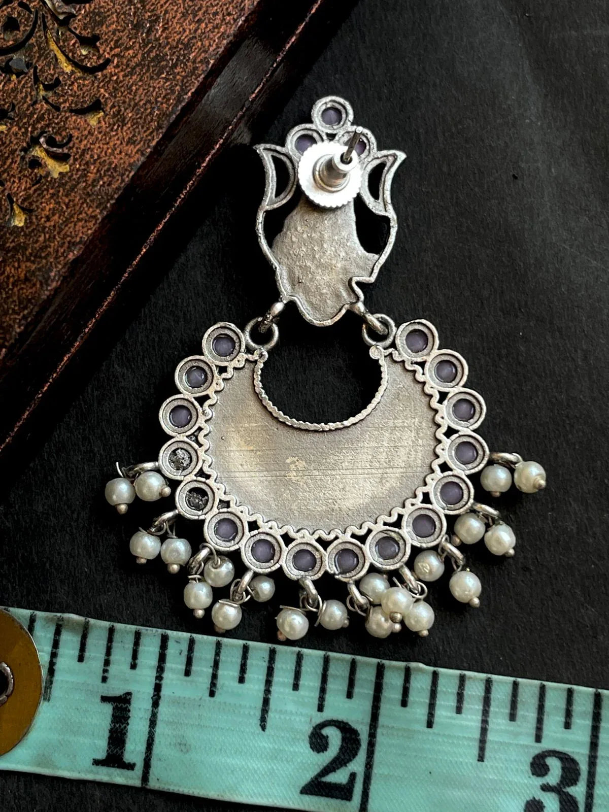 Oxidized Antique Look Stone work Drop Earring