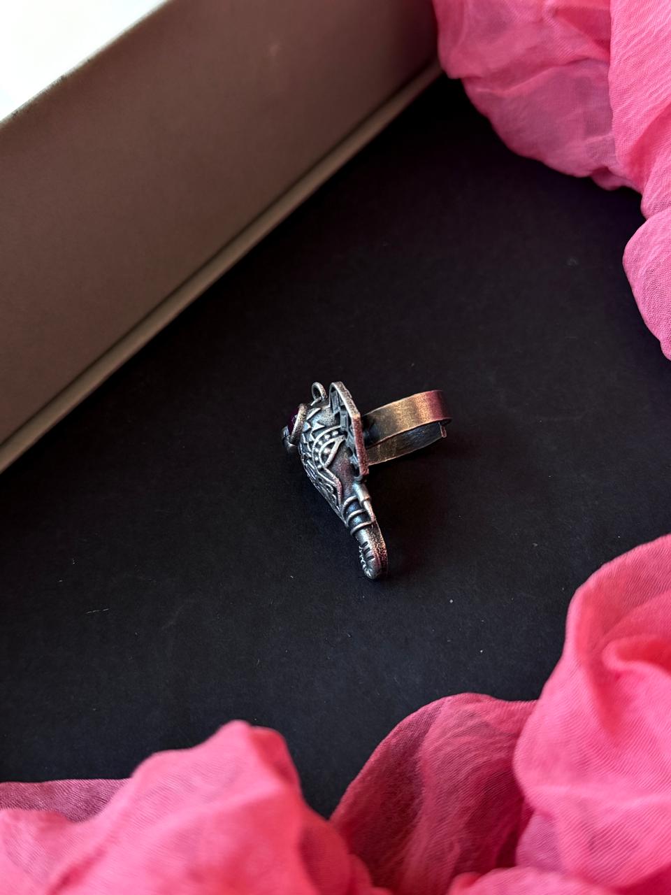 Oxidized Ganeshji Ghunghroo Ring