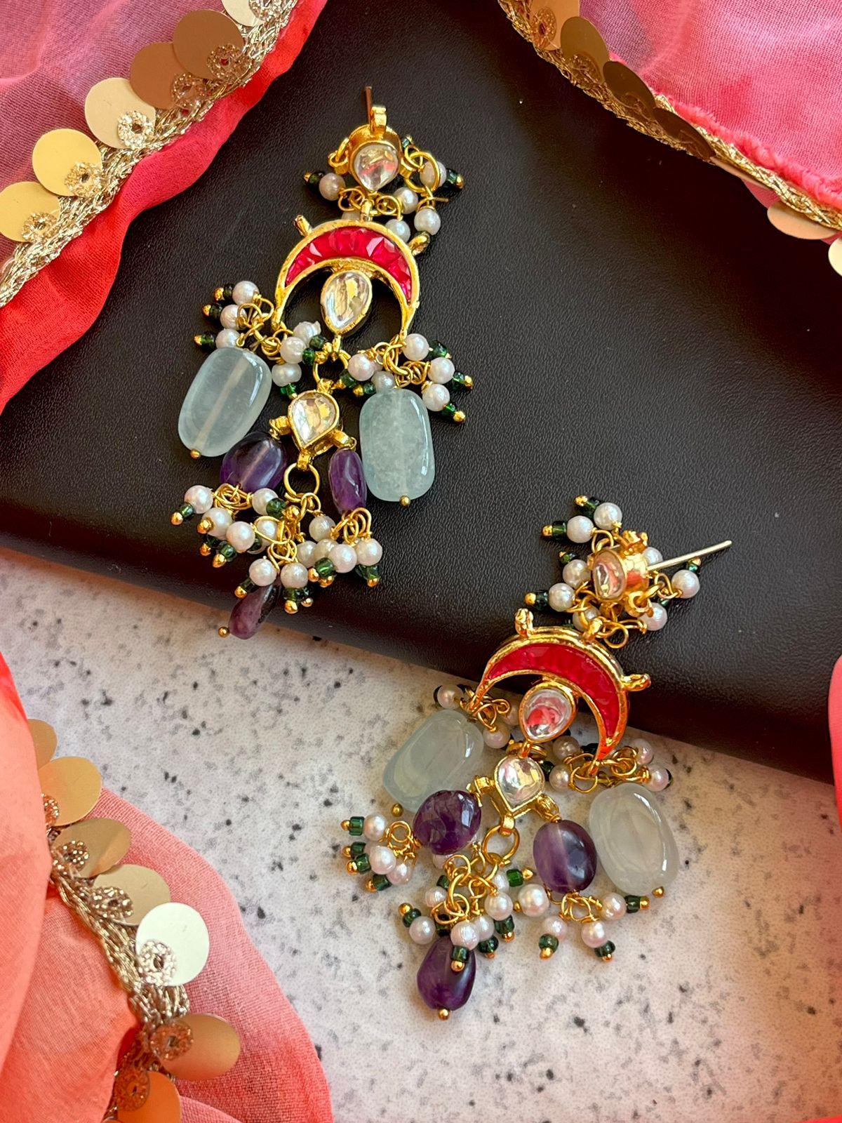 Pachi Kundan, Cheer and Glass Jade Stone Partywear Earring