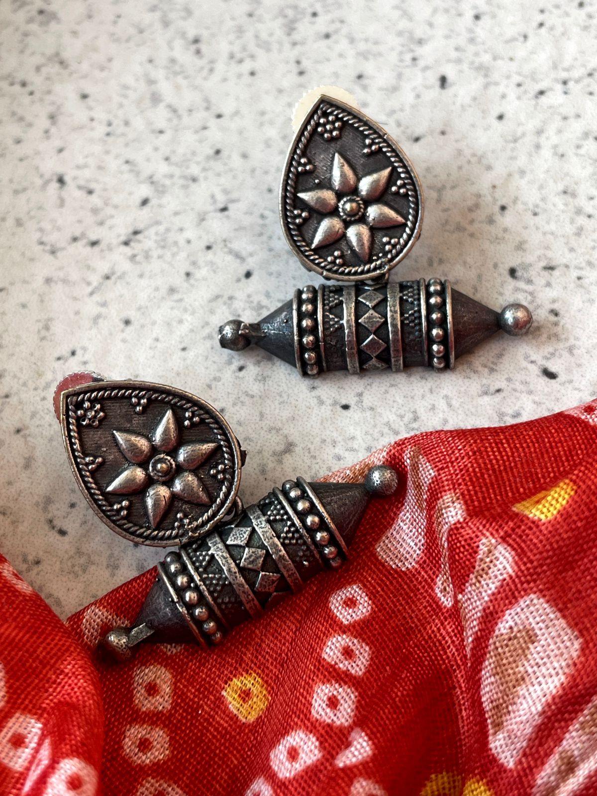 Silver Replica Oxidized Choker with Earring set