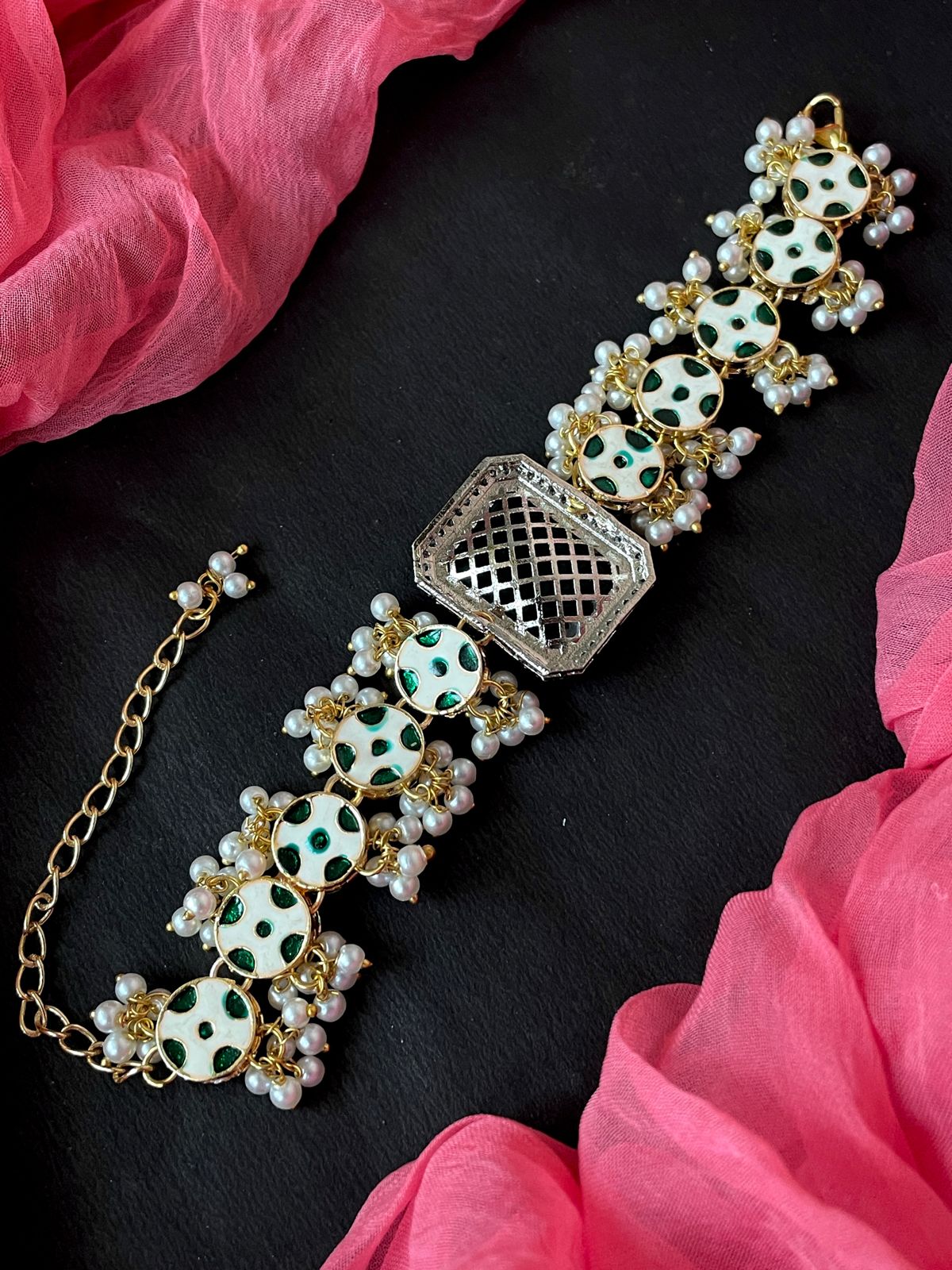 AD with Monalisa Stone Kundan Beaded Bracelet